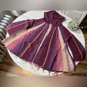 NWT Free People Wool Fringed Poncho Hooded Jacket Size L